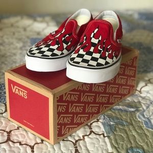 red vans with checkered flames